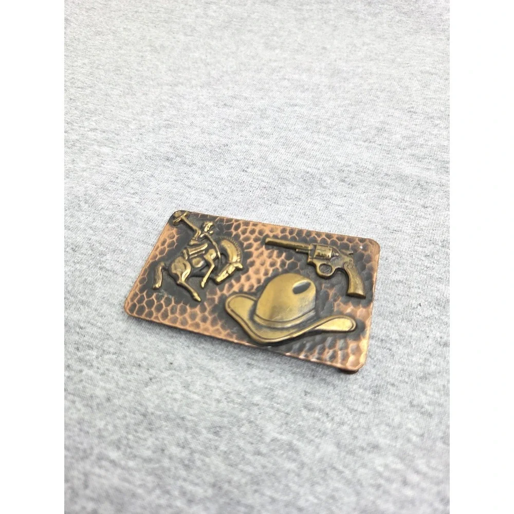 Vintage Handmade Solid Hammered Copper Cowboy Shooter Rodeo Stallion Buckle